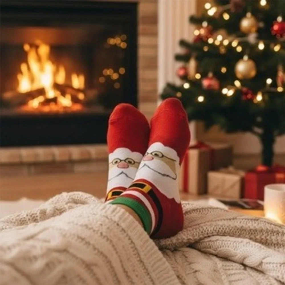 Novelty Christmas Knit Socks 5.5-8.5 US Holiday Santa Claus Unisex Soft Cozy NEW